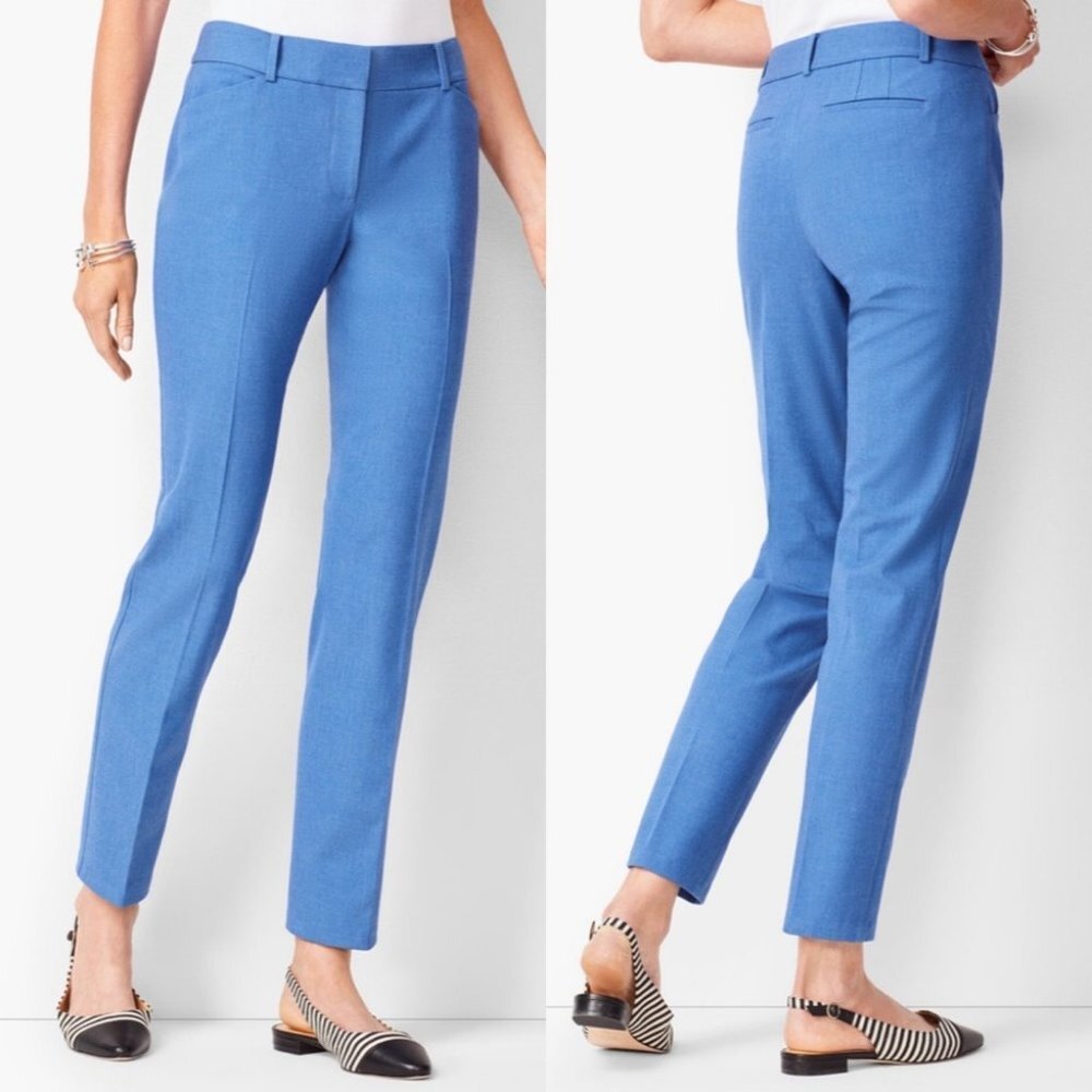 Talbots Hampshire Ankle Pants Blue Chambray Size 14 Textured High Rise Stretch